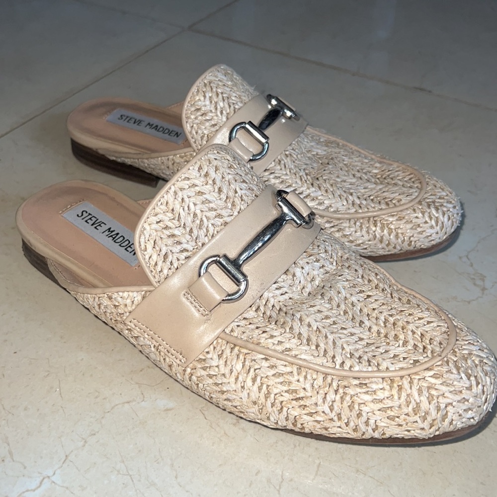 Steve Madden Kandi Raffia Woven Mules Slip On